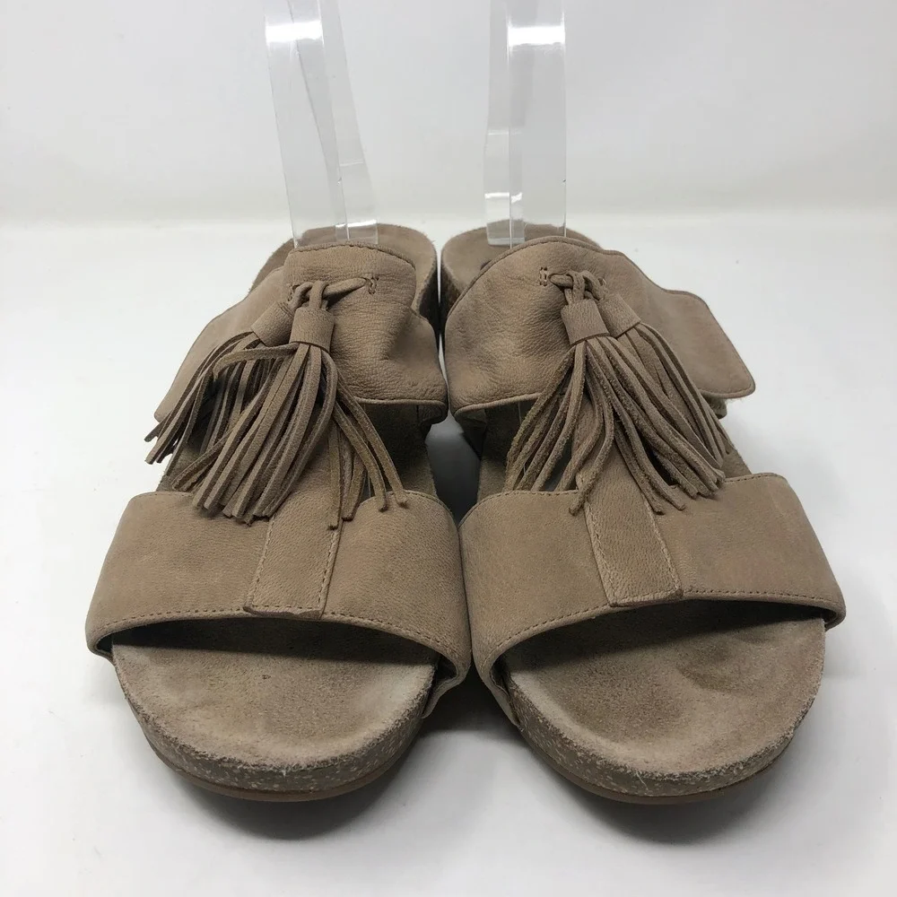Abeo Uplift Wedge Sandals Womens 9 Neutral‎ Taupe Leather Tassel B.I.O.system